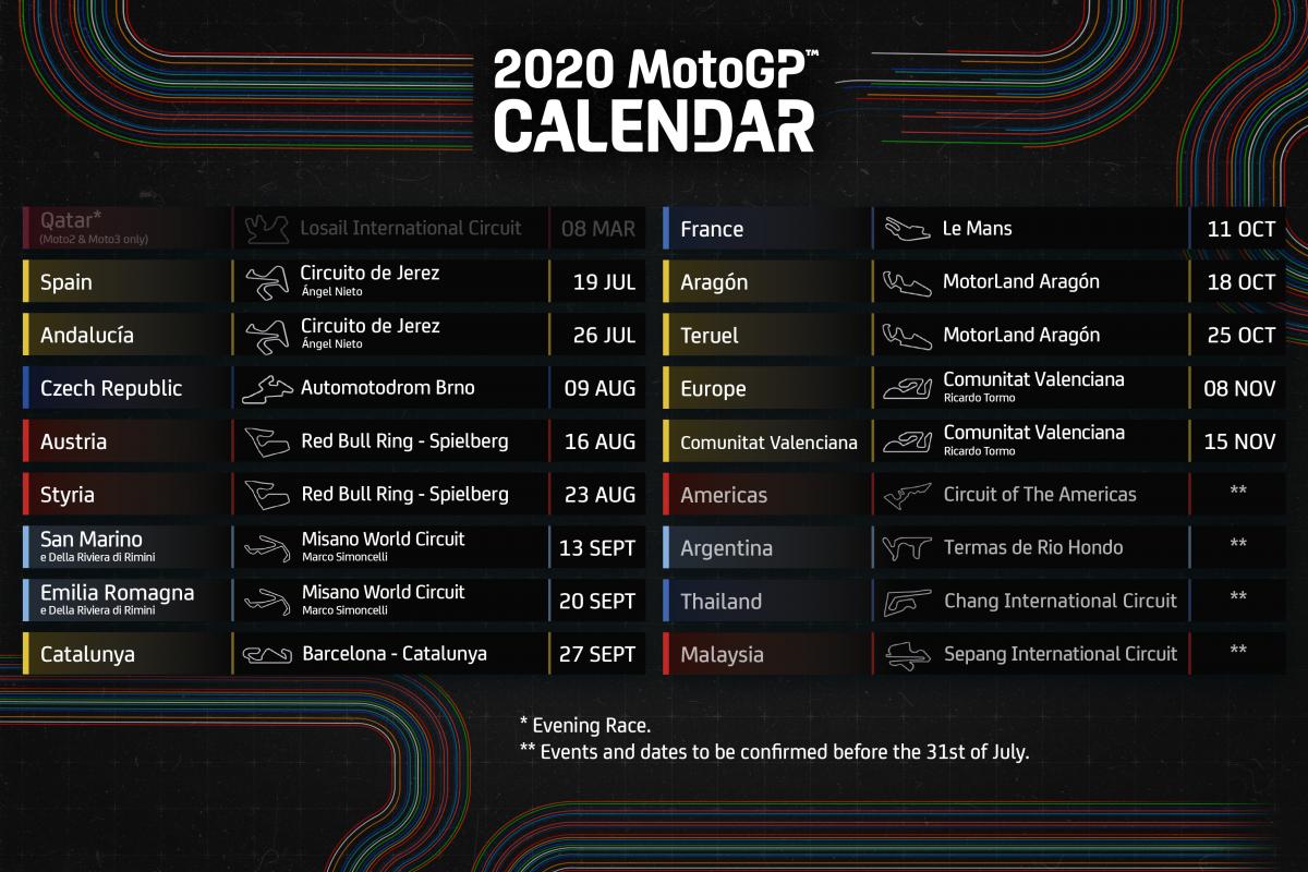 MotoGP 2020: Updated calendar (13 races)